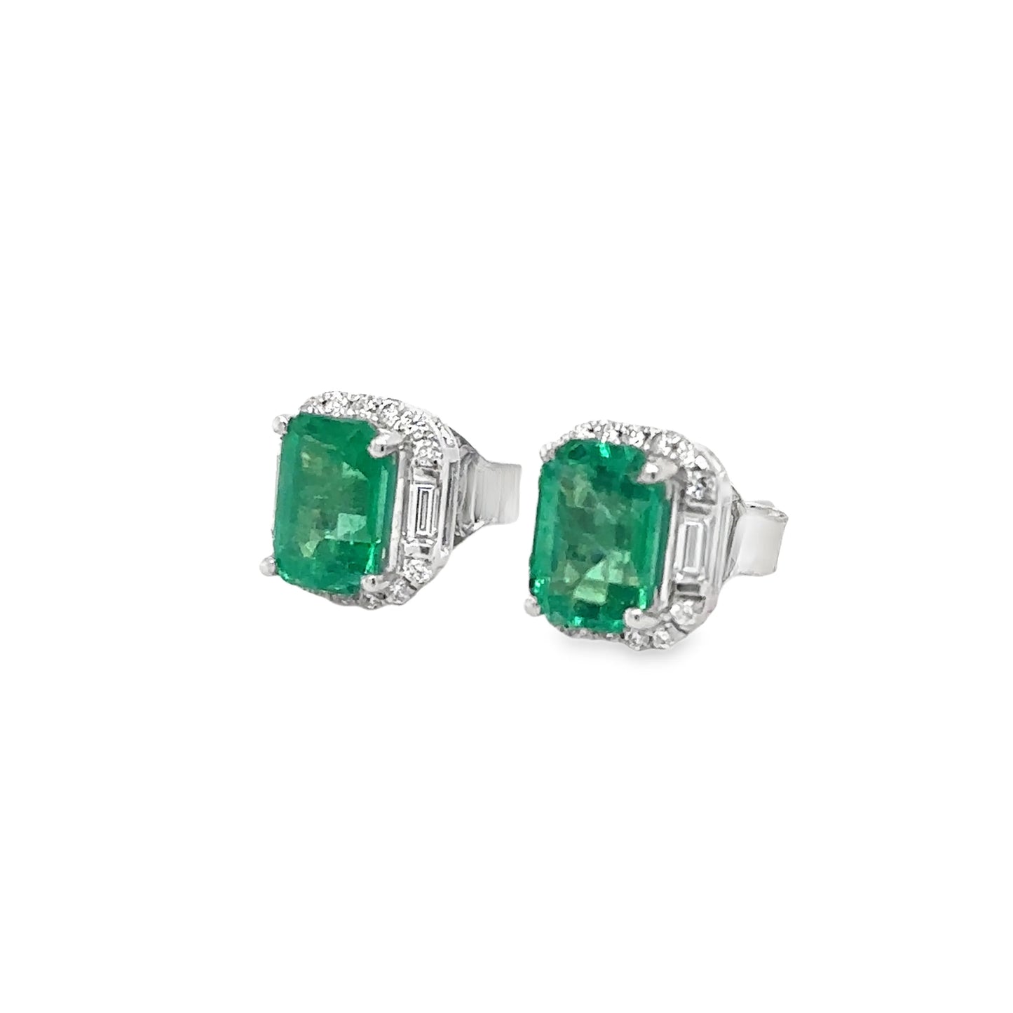 14KT WHITE GOLD DIAMOND AND EMERALD EARRING STUDS