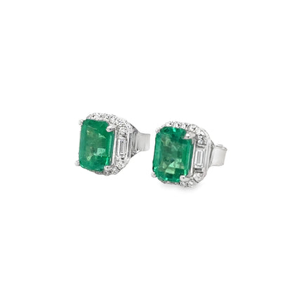 14KT WHITE GOLD DIAMOND AND EMERALD EARRING STUDS