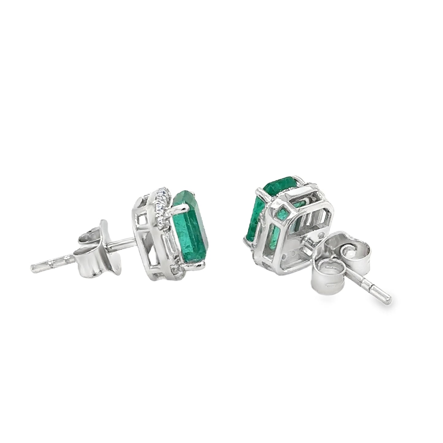 14KT WHITE GOLD DIAMOND AND EMERALD EARRING STUDS