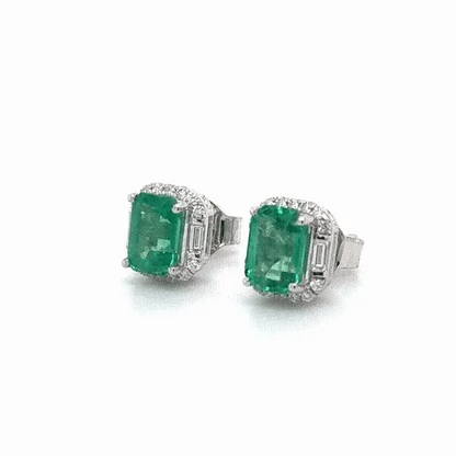 14KT WHITE GOLD DIAMOND AND EMERALD EARRING STUDS