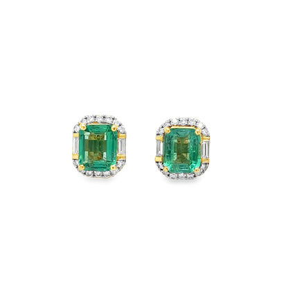 14KT YELLOW GOLD DIAMOND AND EMERALD EARRING STUDS