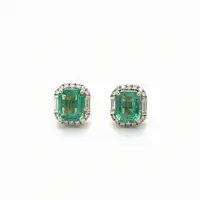14KT YELLOW GOLD DIAMOND AND EMERALD EARRING STUDS