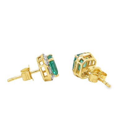 14KT YELLOW GOLD DIAMOND AND EMERALD EARRING STUDS