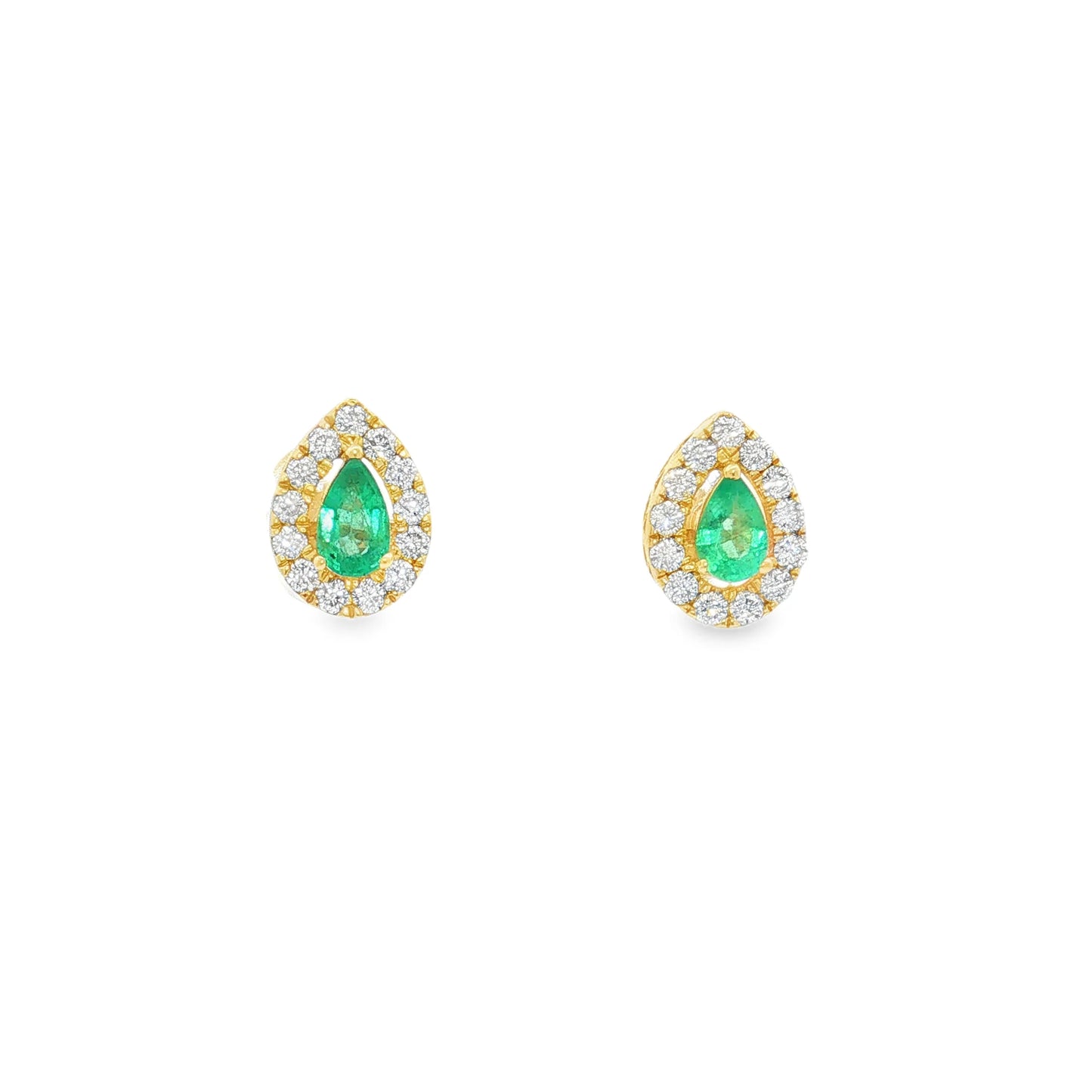 14KT YELLOW GOLD EMERALD AND DIAMONDS PEAR SHAPE EARRINGS