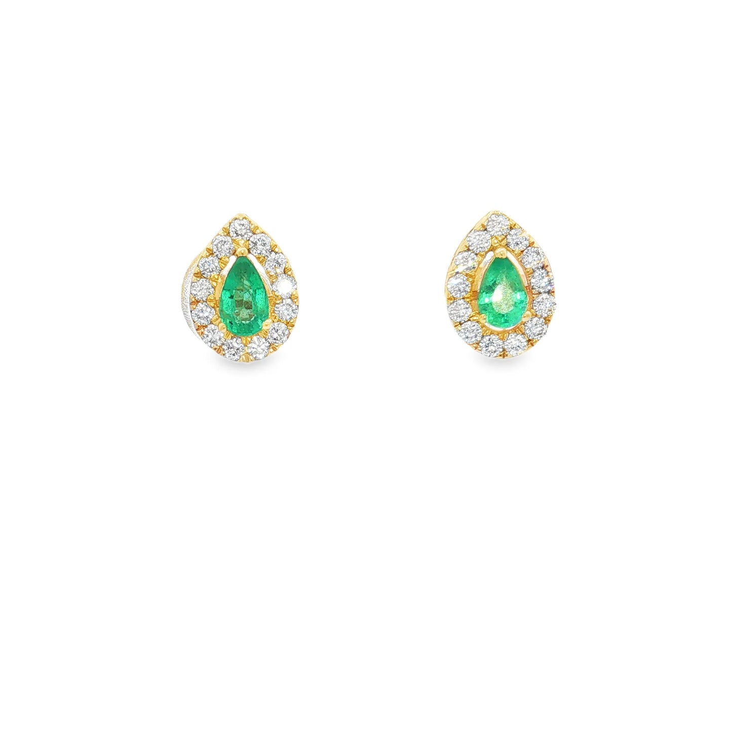 14KT YELLOW GOLD EMERALD AND DIAMONDS PEAR SHAPE EARRINGS