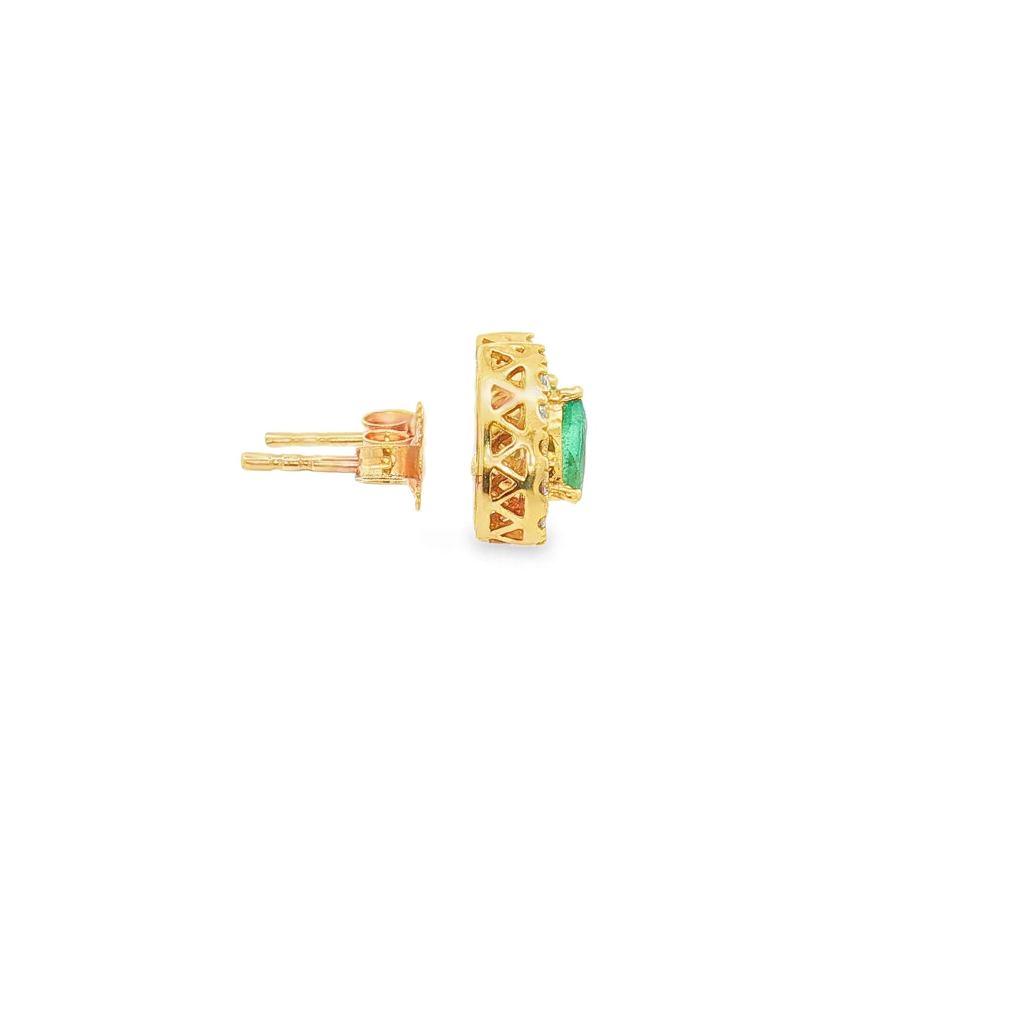 14KT YELLOW GOLD EMERALD AND DIAMONDS PEAR SHAPE EARRINGS