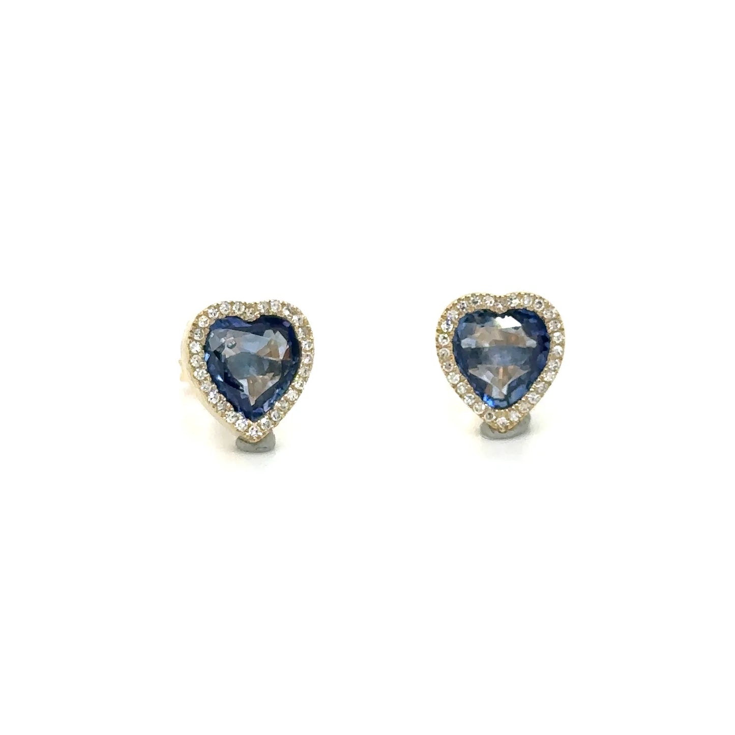 14K YELLOW GOLD SAPPHIRE AND DIAMOND HEART EARRING