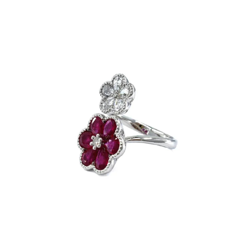 18KT WHITE GOLD RUBY AND DIAMOND RING