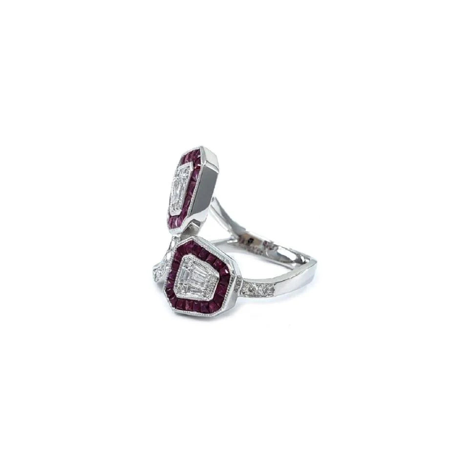 18KT WHITE GOLD RUBY AND DIAMOND RING
