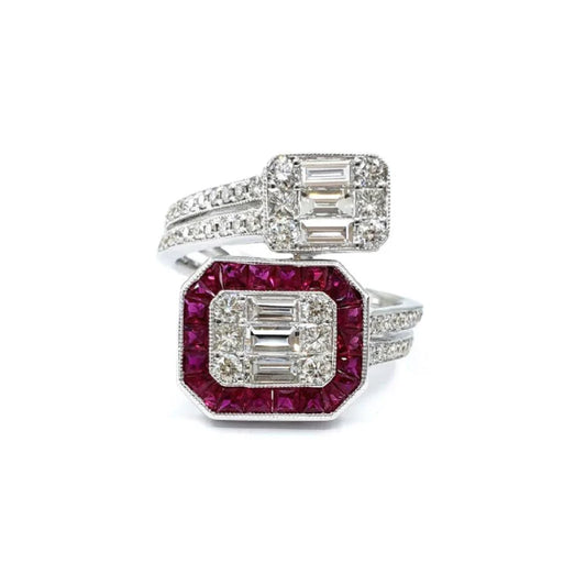 18KT WHITE GOLD RUBY AND DIAMOND RING