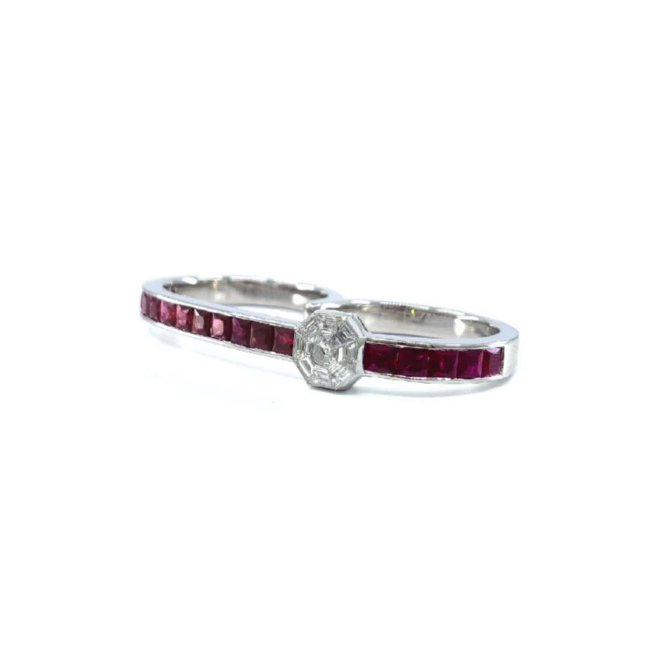 18KT WHITE GOLD RUBY AND DIAMOND RING