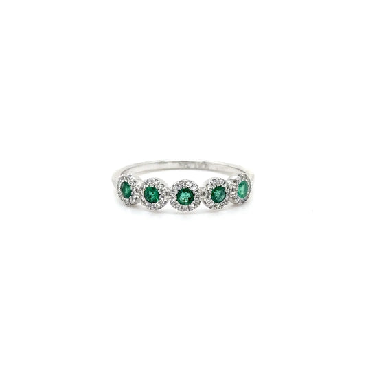 14KT WHITE GOLD EMERALD AND DIAMONDS RING
