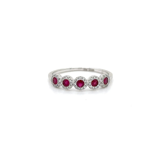 14KT WHITE GOLD RUBY AND DIAMONDS RING