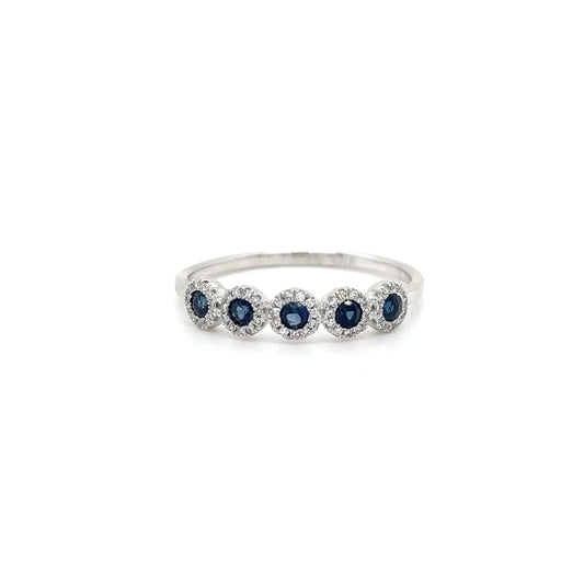 14KT WHITE GOLD SAPPHIRE AND DIAMONDS RING