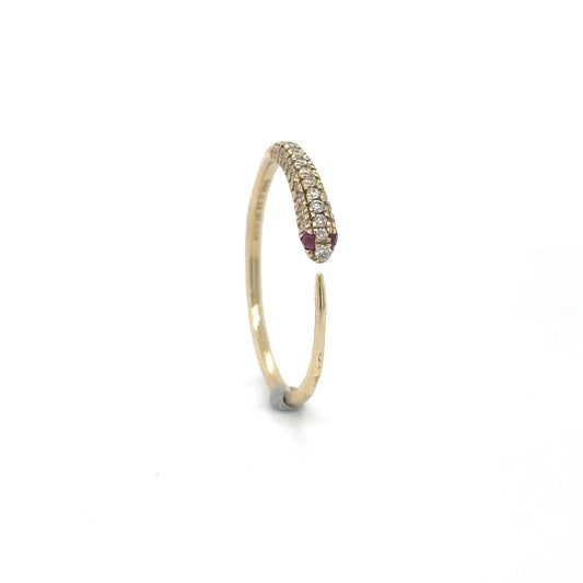 14KT YELLOW GOLD RUBY AND DIAMONDS SNAKE RING
