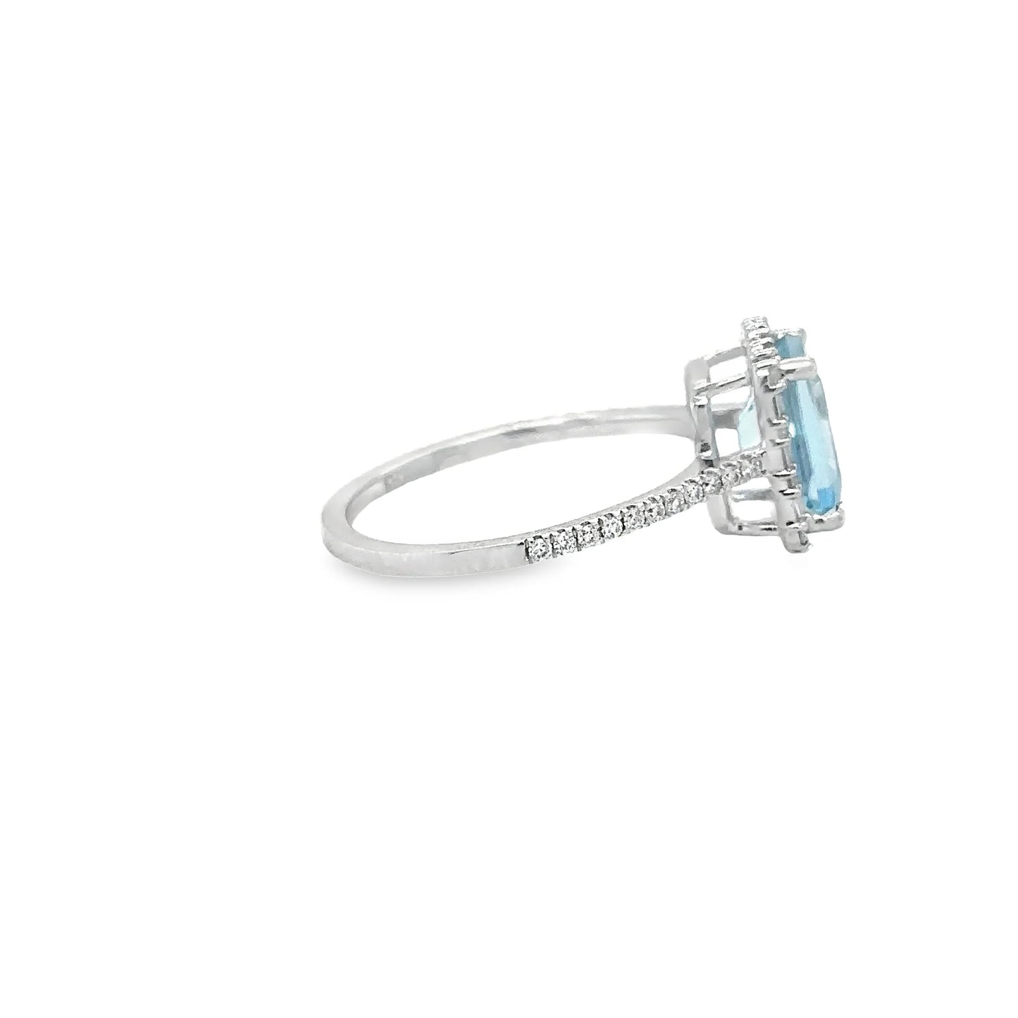 14KT WHITE GOLD AQUAMARINE RING WITH DIAMONDS
