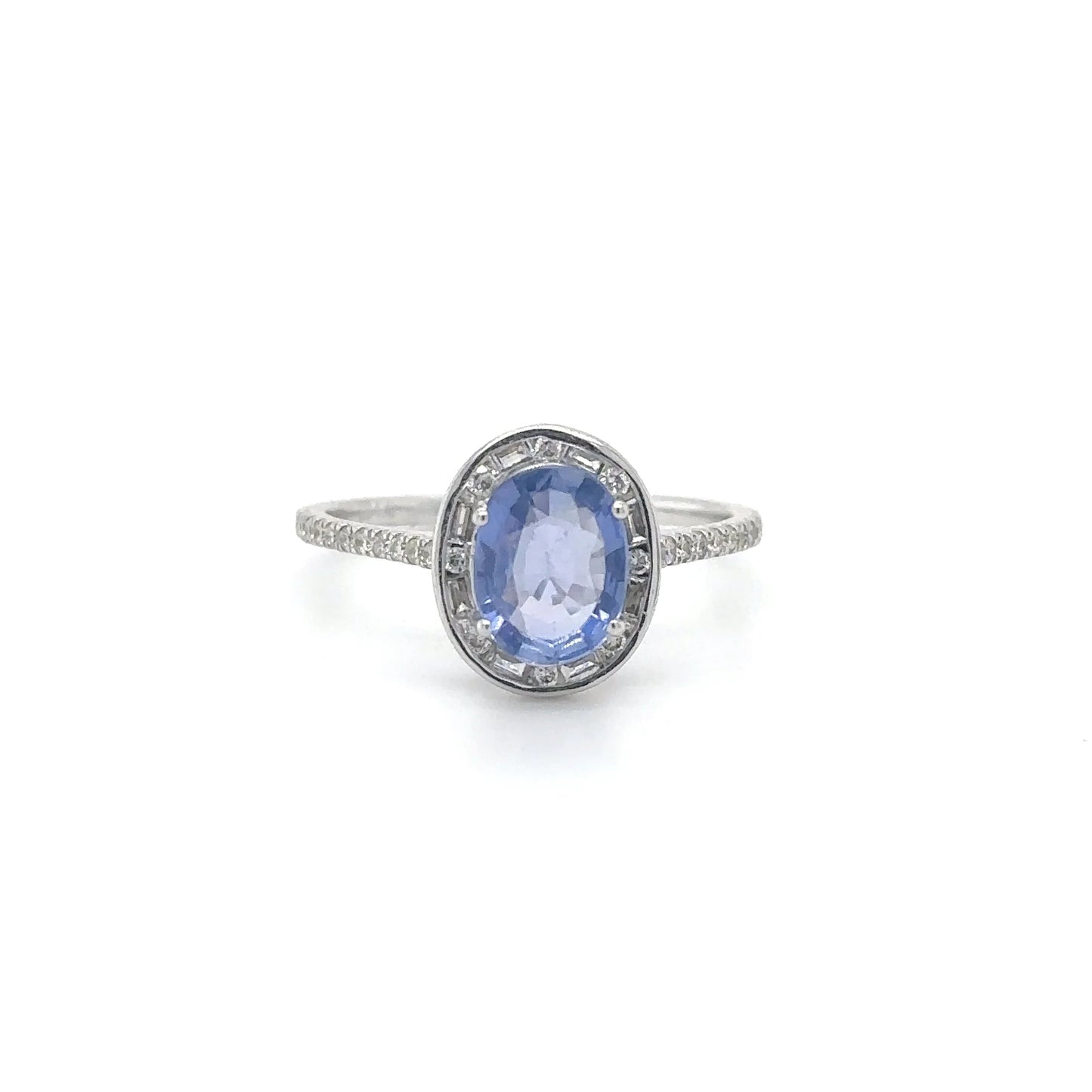14KT WHITE GOLD SAPPHIRE AND DIAMOND RING