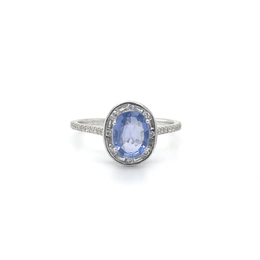 14KT WHITE GOLD SAPPHIRE AND DIAMOND RING