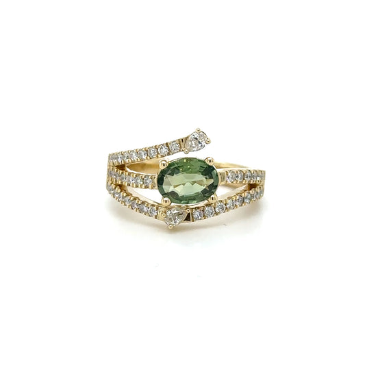 14KT YELLOW GOLD MULTI SAPPHIRE AND DIAMOND RING