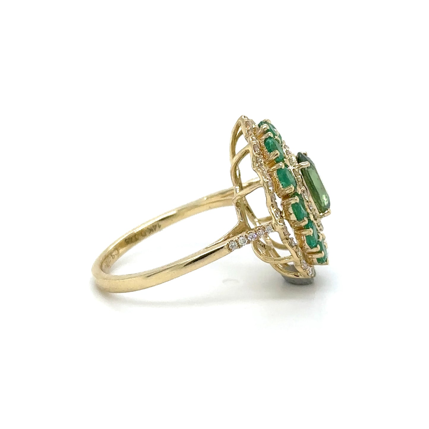 14KT YELLOW GOLD EMERALD, SAPPHIRE AND DIAMOND RING