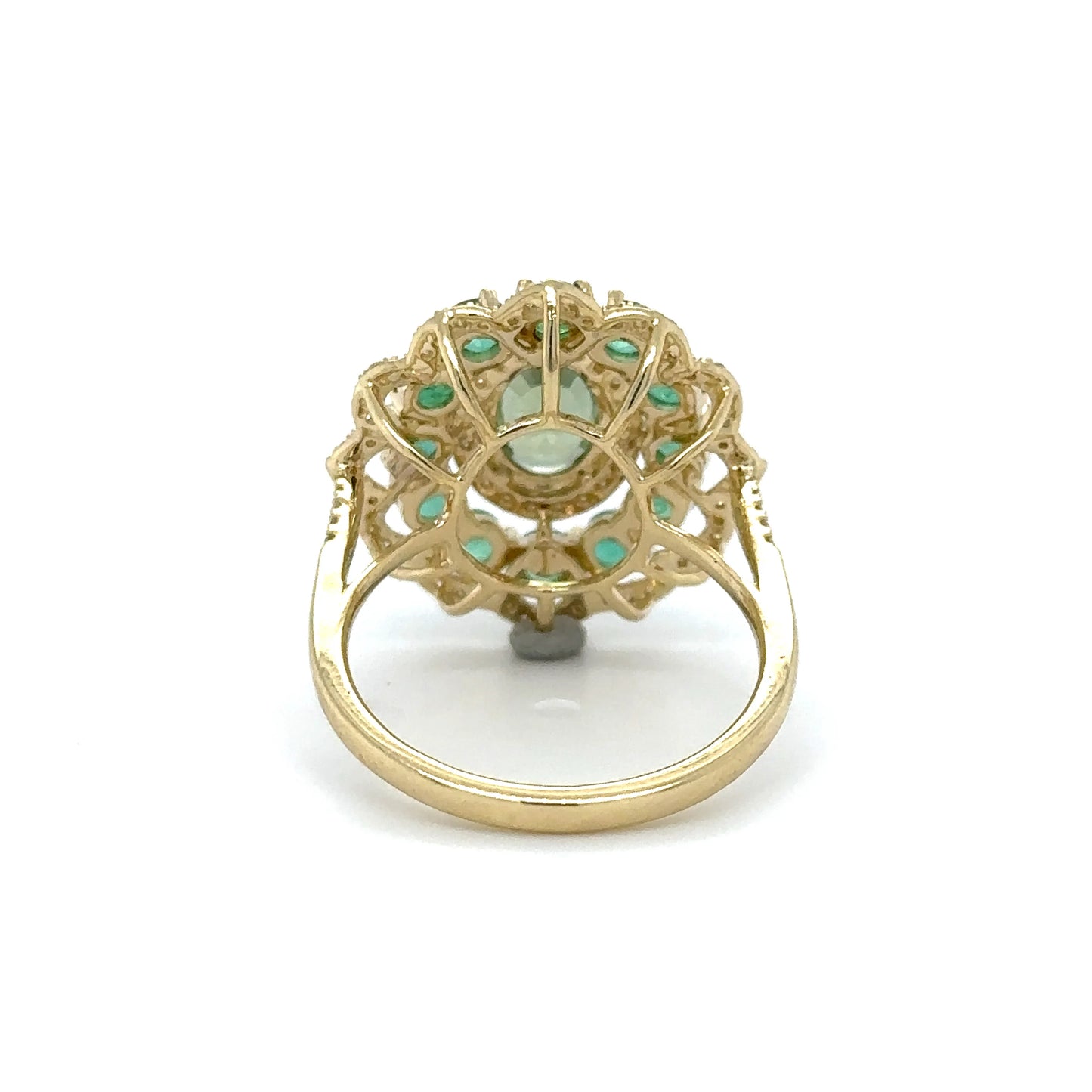 14KT YELLOW GOLD EMERALD, SAPPHIRE AND DIAMOND RING