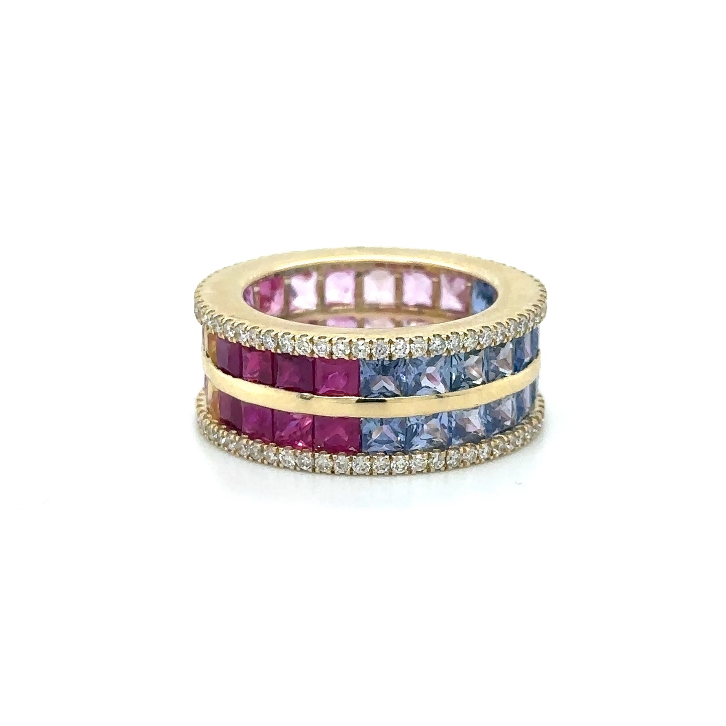 14KT YELLOW GOLD MULTI SAPPHIRE AND DIAMONDS RING