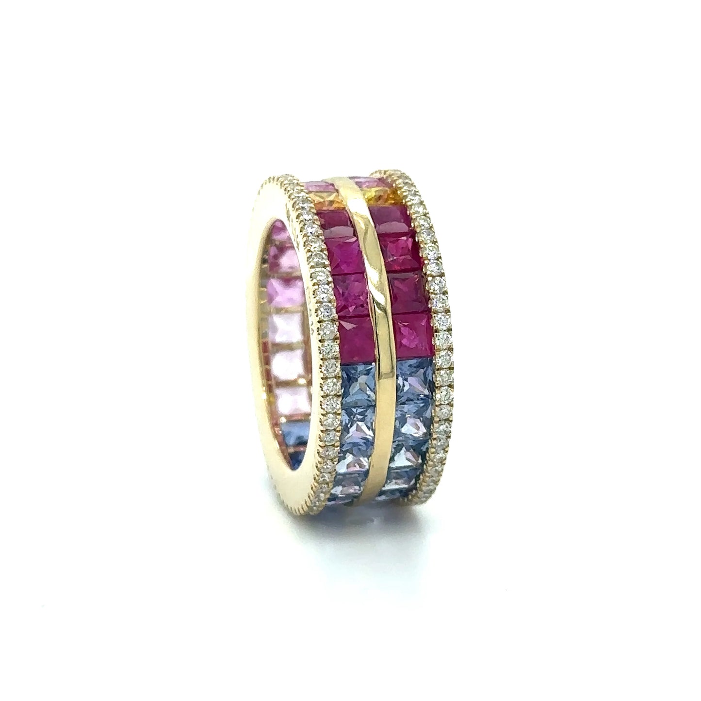 14KT YELLOW GOLD MULTI SAPPHIRE AND DIAMONDS RING