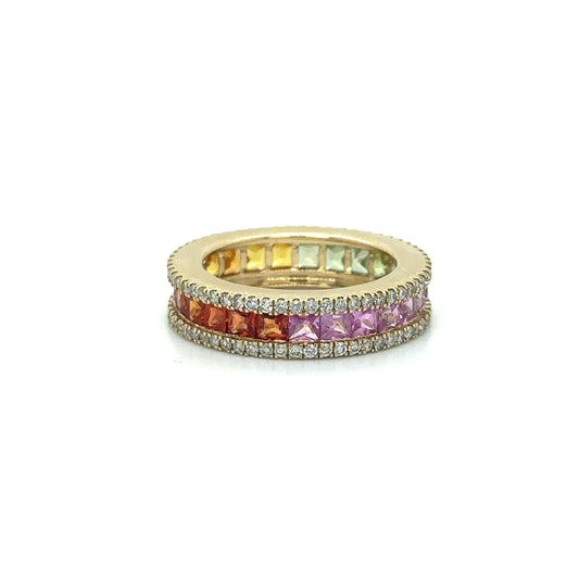 14KT YELLOW GOLD MULTI SAPPHIRE AND DIAMONDS RING