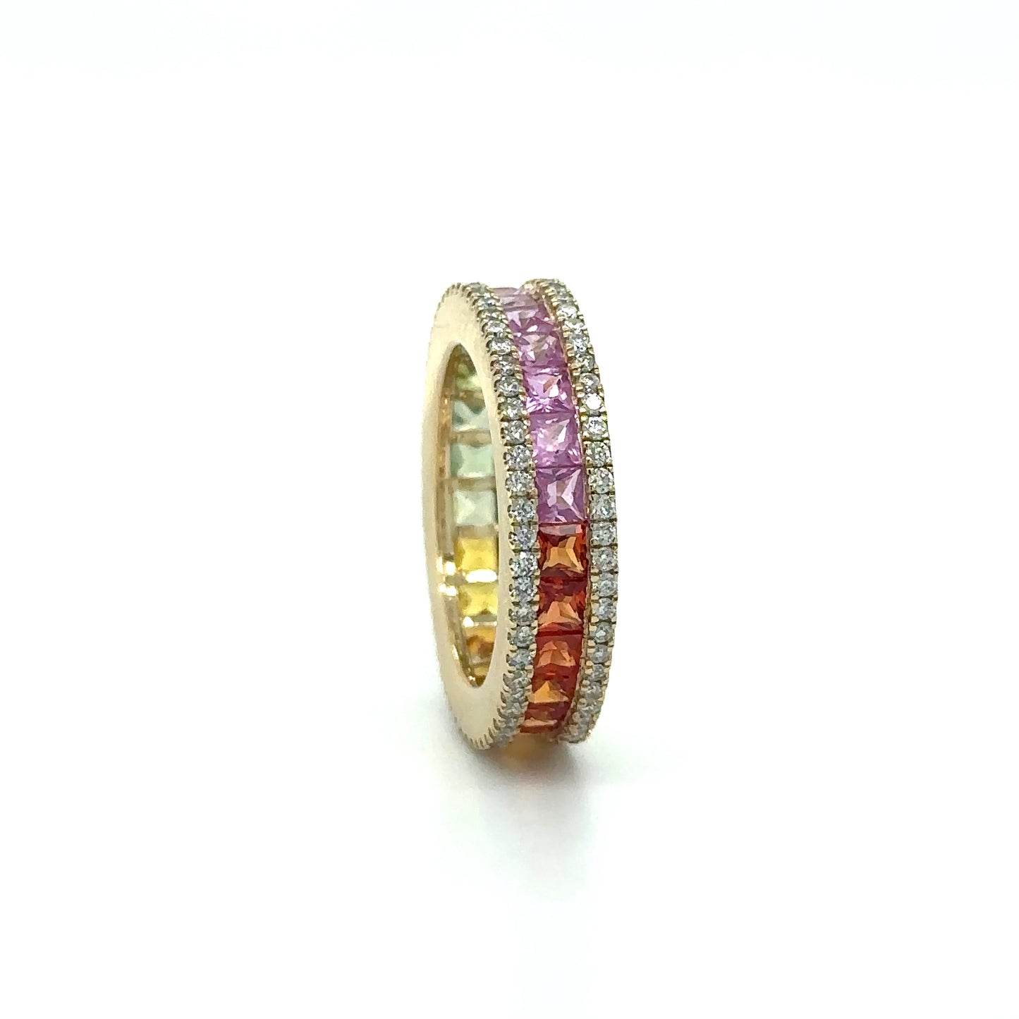 14KT YELLOW GOLD MULTI SAPPHIRE AND DIAMONDS RING
