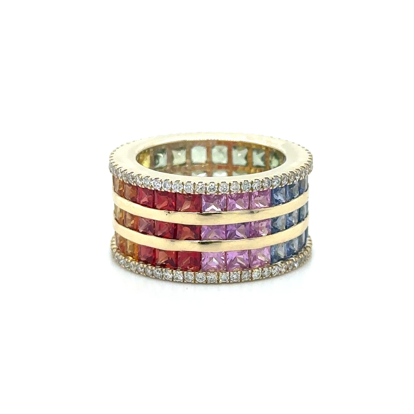 14KT YELLOW GOLD MULTI SAPPHIRE AND DIAMONDS RING