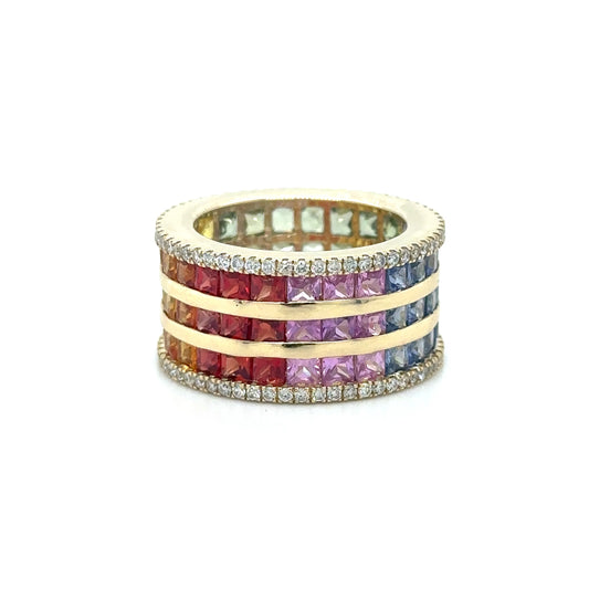 14KT YELLOW GOLD MULTI SAPPHIRE AND DIAMONDS RING