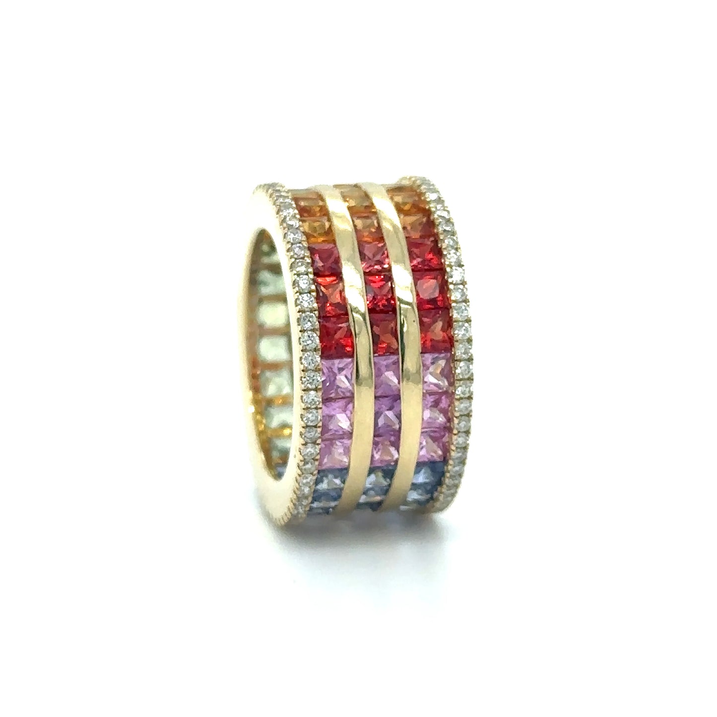 14KT YELLOW GOLD MULTI SAPPHIRE AND DIAMONDS RING