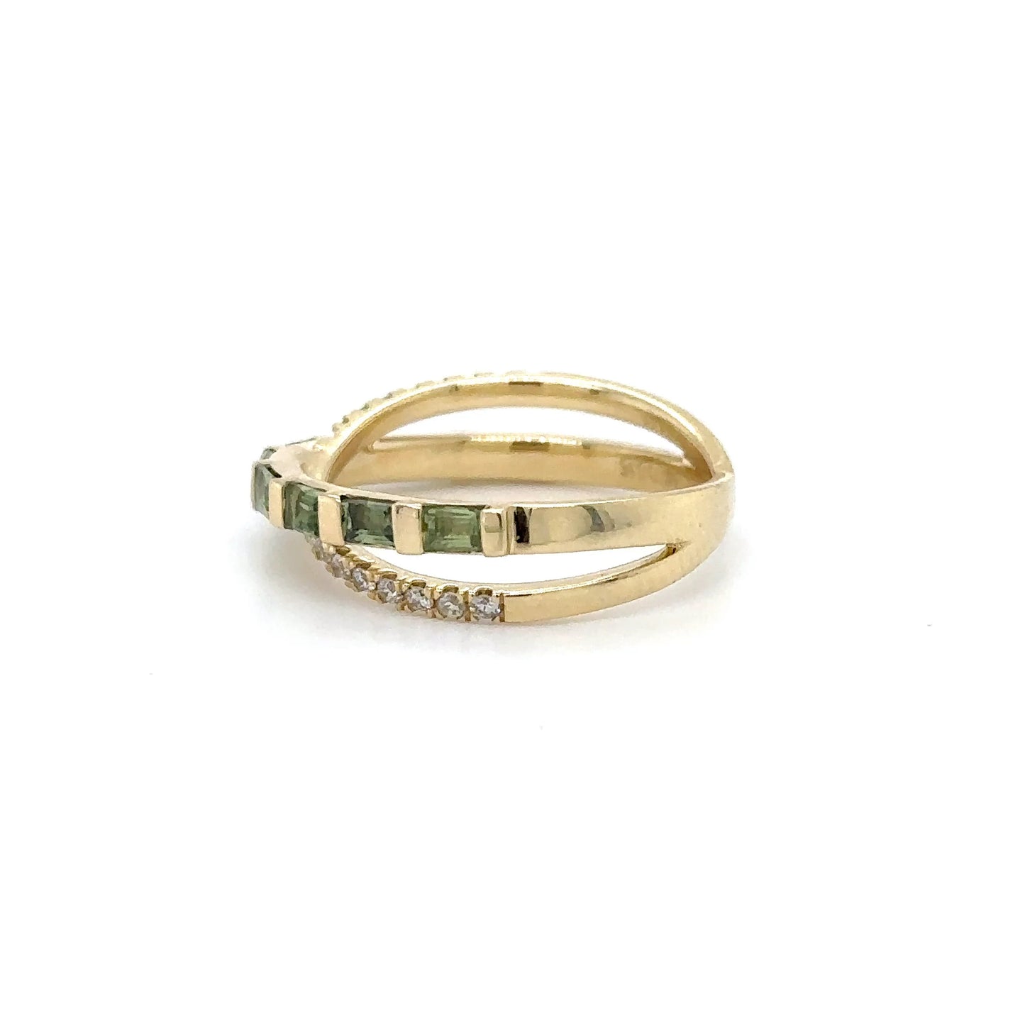 14KT YELLOW GOLD GREEN SAPPHIRE AND DIAMONDS RING