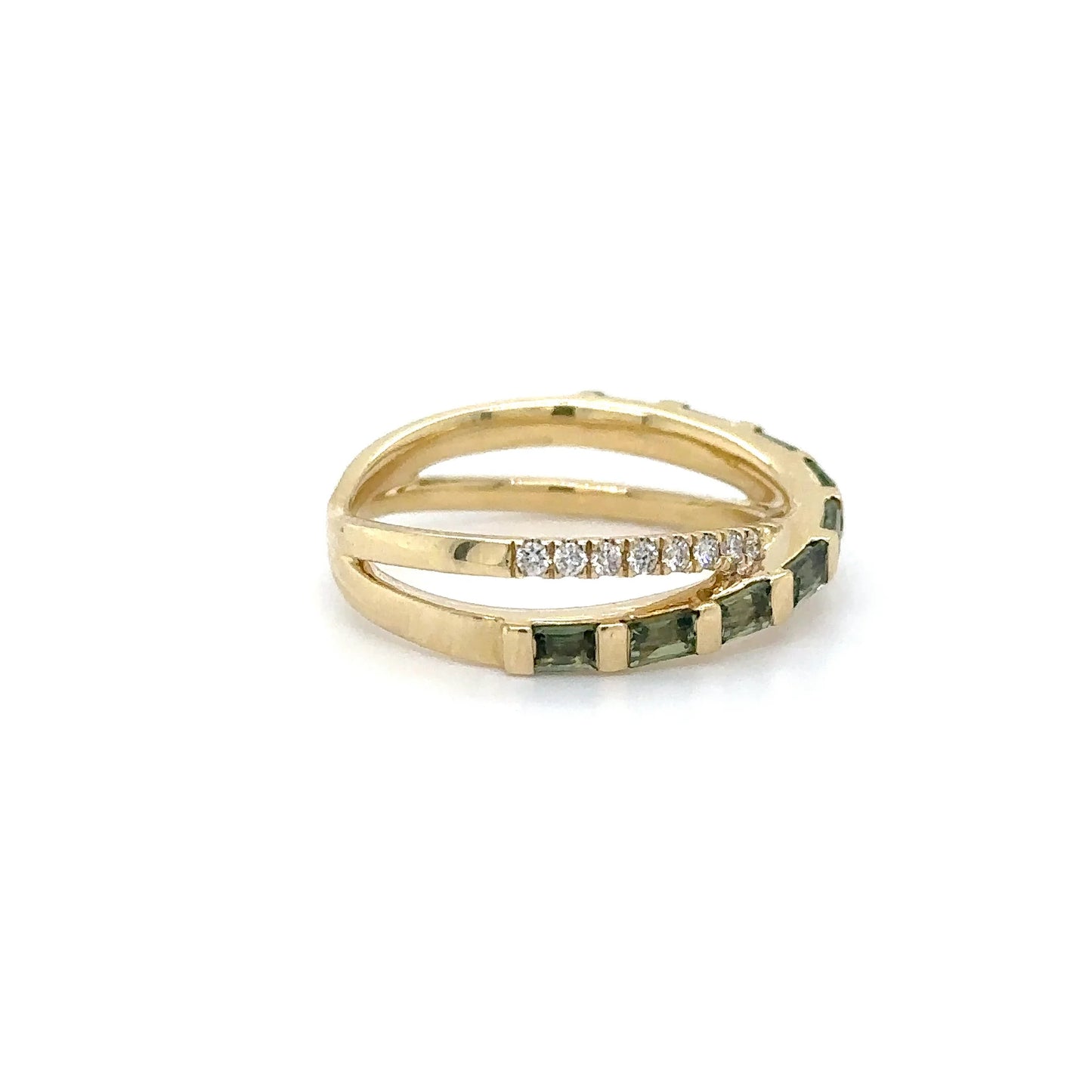 14KT YELLOW GOLD GREEN SAPPHIRE AND DIAMONDS RING