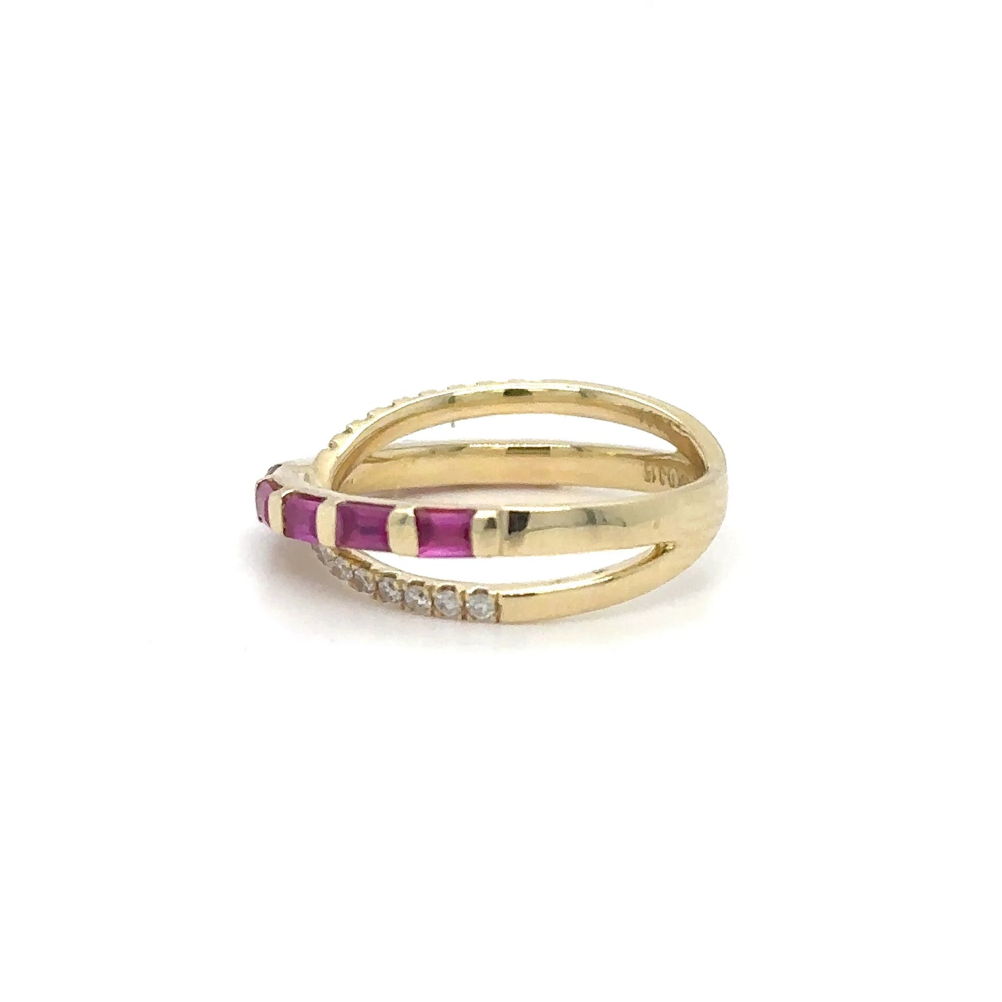 14KT YELLOW GOLD PINK SAPPHIRE AND DIAMONDS RING