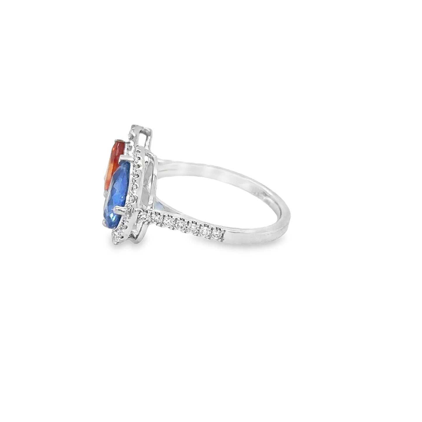 14KT WHITE GOLD MULTI SAPPHIRE AND DIAMONDS RING
