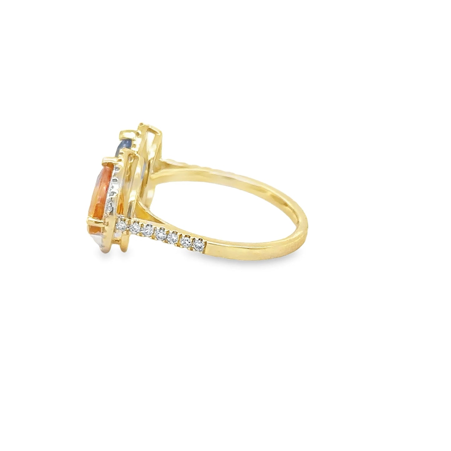 14KT YELLOW GOLD MULTI SAPPHIRE AND DIAMONDS RING