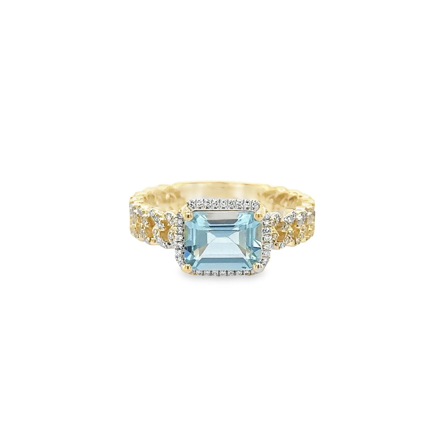 14KT YELLOW GOLD AQUAMARINE RING WITH DIAMONDS