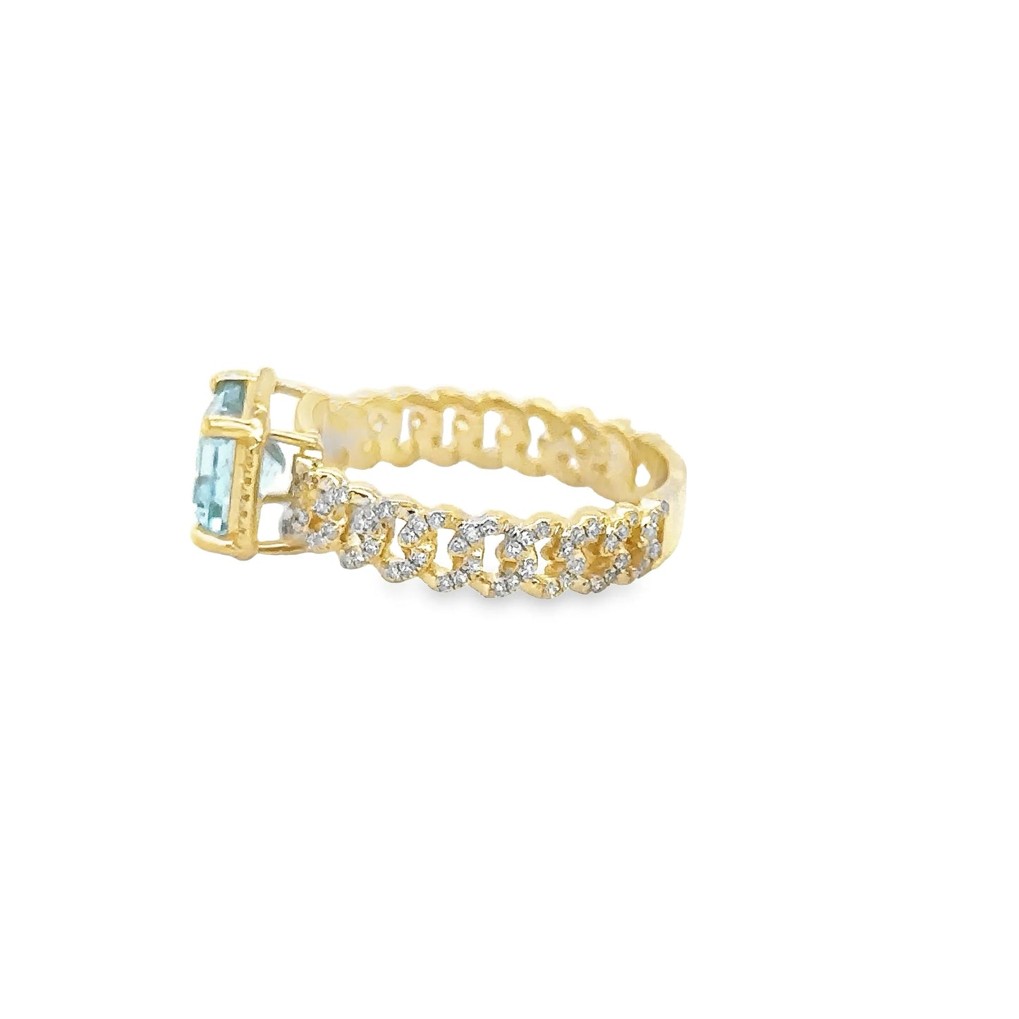 14KT YELLOW GOLD AQUAMARINE RING WITH DIAMONDS