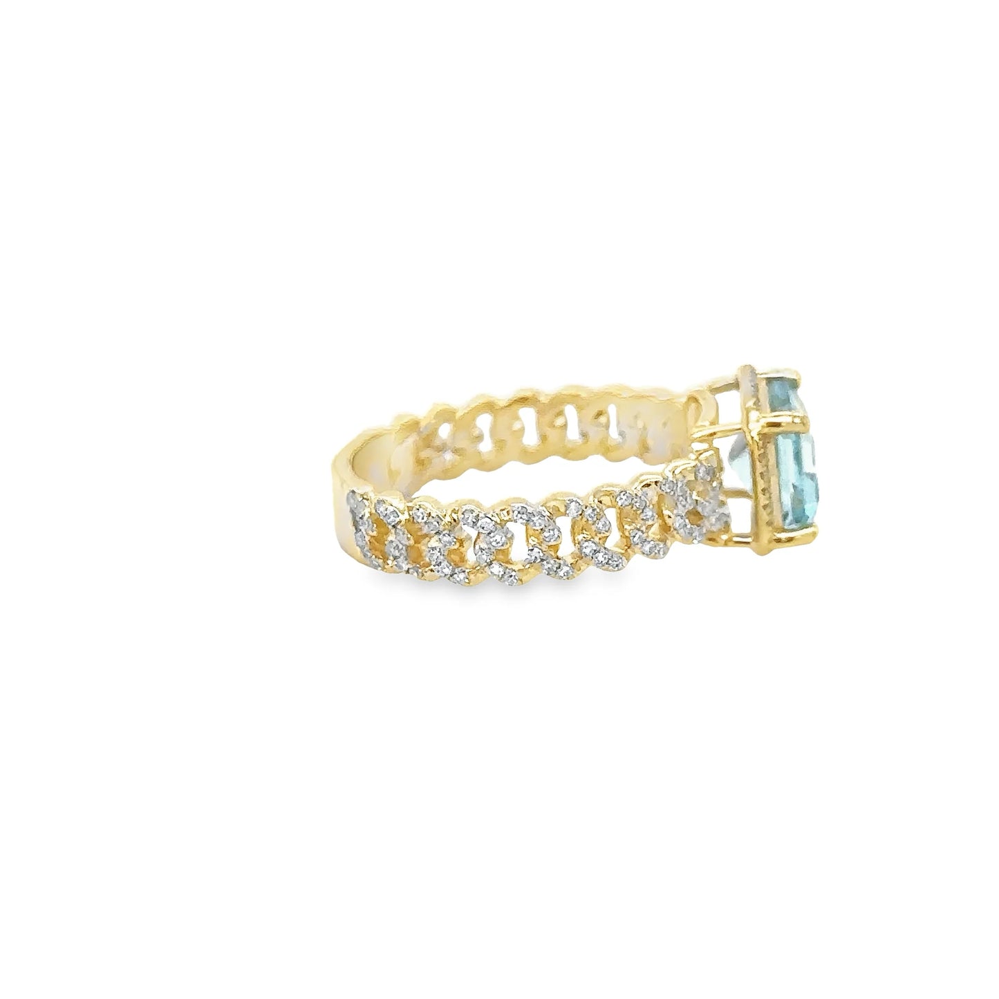 14KT YELLOW GOLD AQUAMARINE RING WITH DIAMONDS