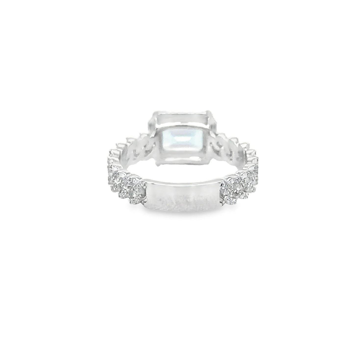 14KT WHITE GOLD AQUAMARINE RING WITH DIAMONDS