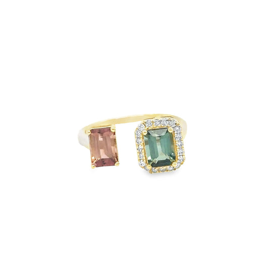 14KT YELLOW GOLD TOURMALINE RING WITH DIAMONDS