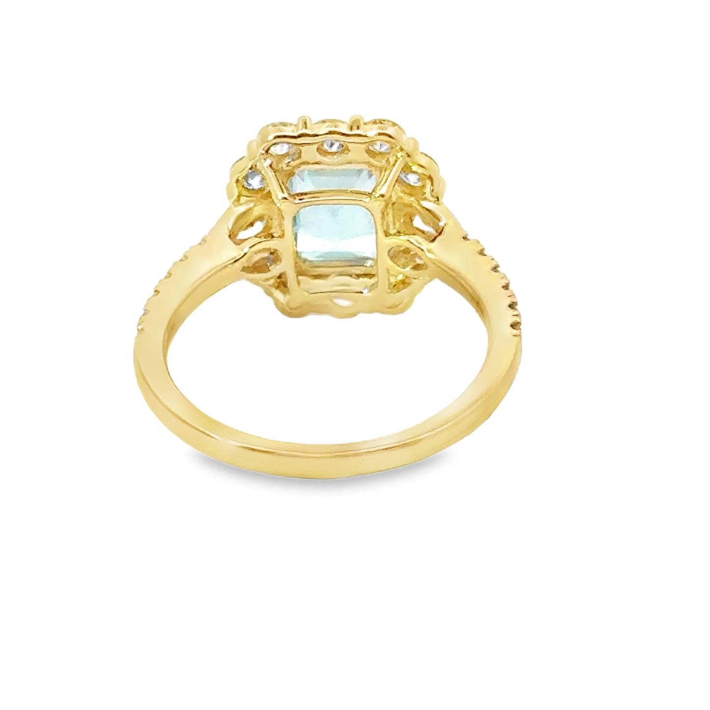 14KT GOLD AQUAMARINE AND DIAMOND RING