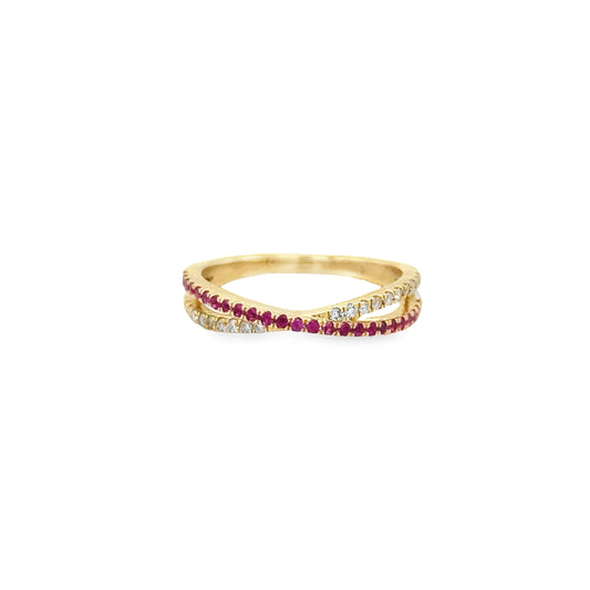 14KT YELLOW GOLD RUBY AND DIAMONDS RING