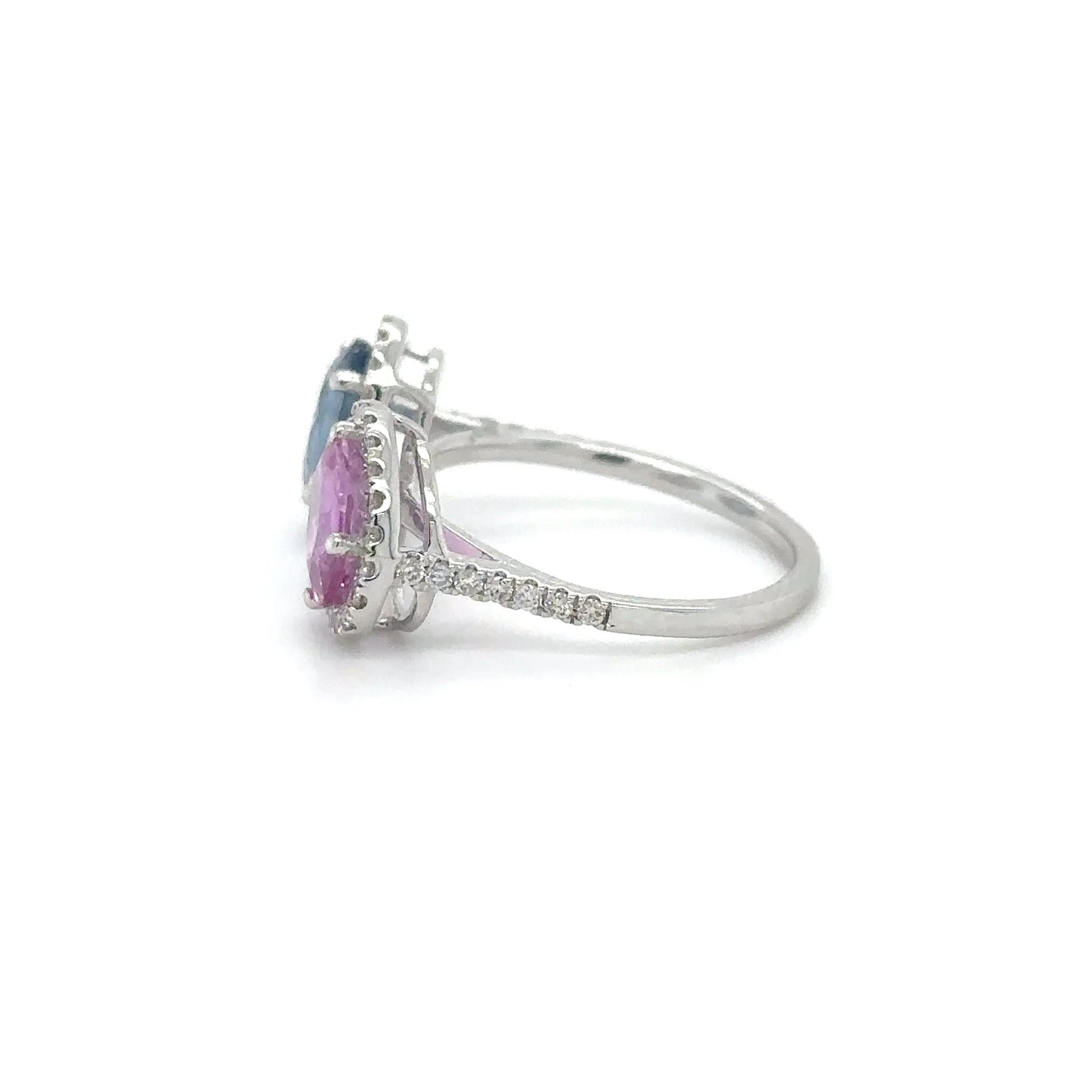 14KT WHITE GOLD MULTI SAPPHIRE AND DIAMOND RING