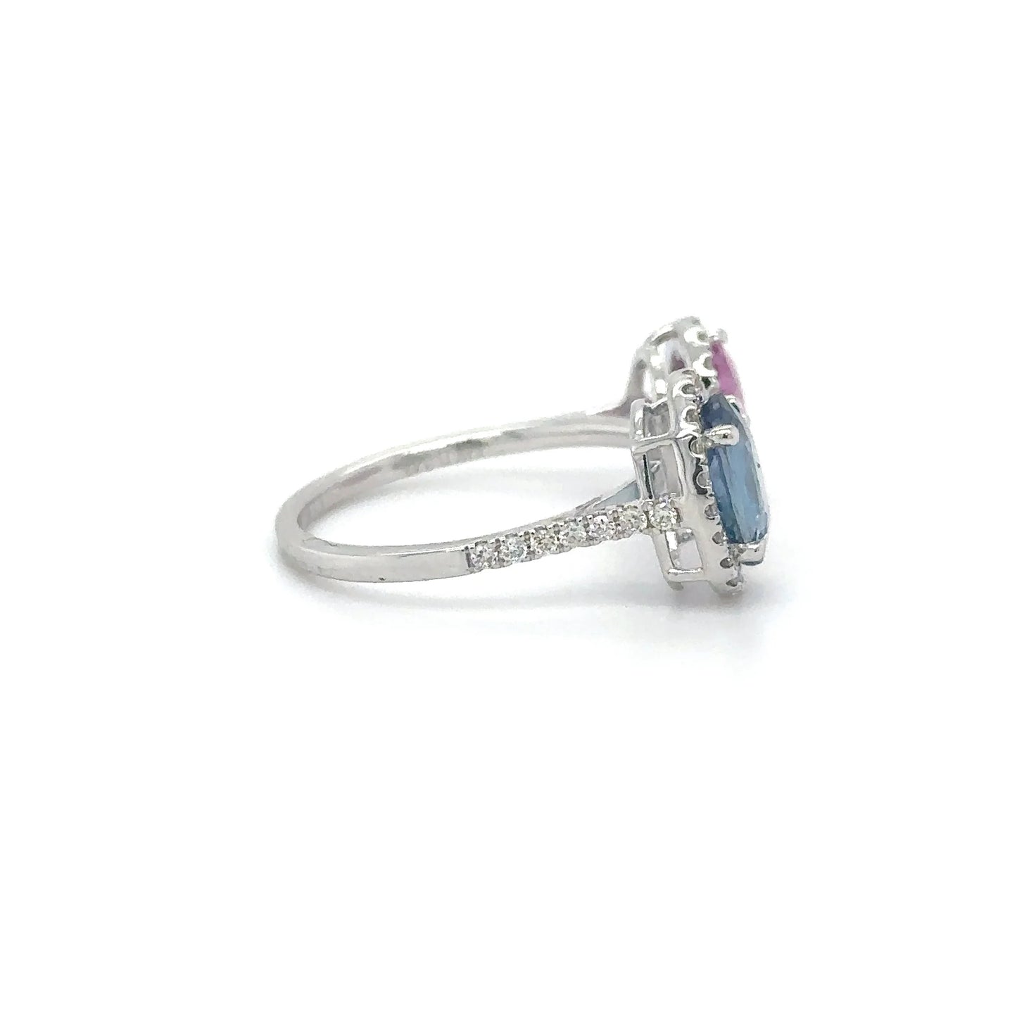 14KT WHITE GOLD MULTI SAPPHIRE AND DIAMOND RING