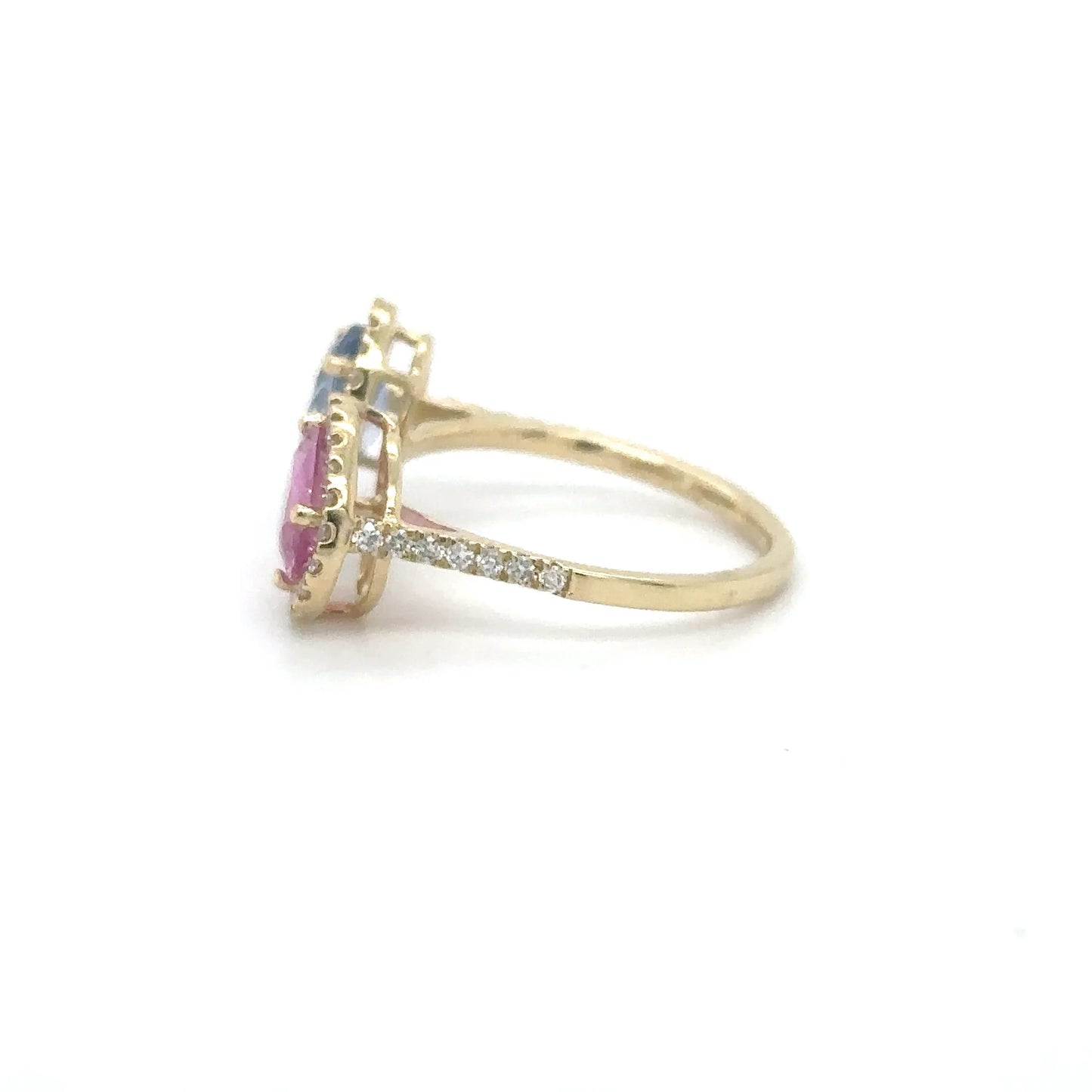 14KT YELLOW GOLD MULTI SAPPHIRE AND DIAMOND RING
