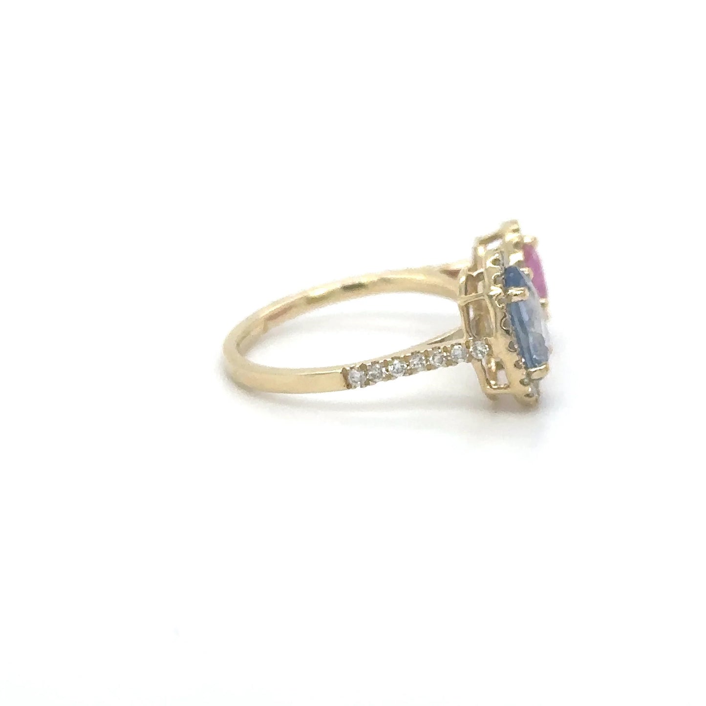 14KT YELLOW GOLD MULTI SAPPHIRE AND DIAMOND RING