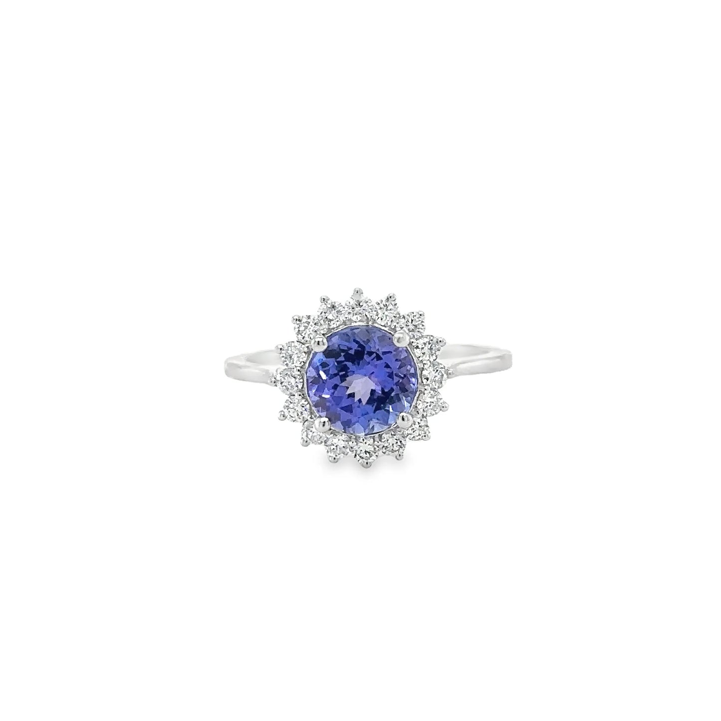 14KT WHITE GOLD TANZANITE ROUND RING WITH DIAMONDS