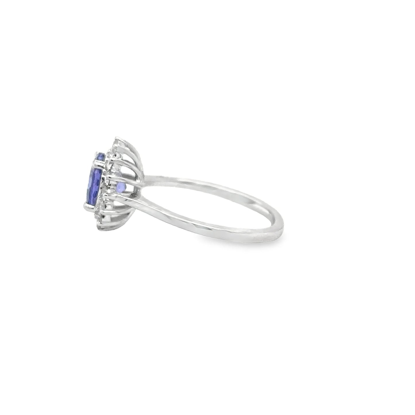 14KT WHITE GOLD TANZANITE ROUND RING WITH DIAMONDS
